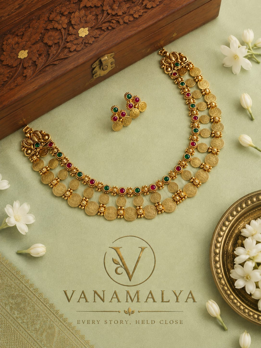 Kasavu Coin Necklace Set — gold-toned imitation jewellery by Vanamalya