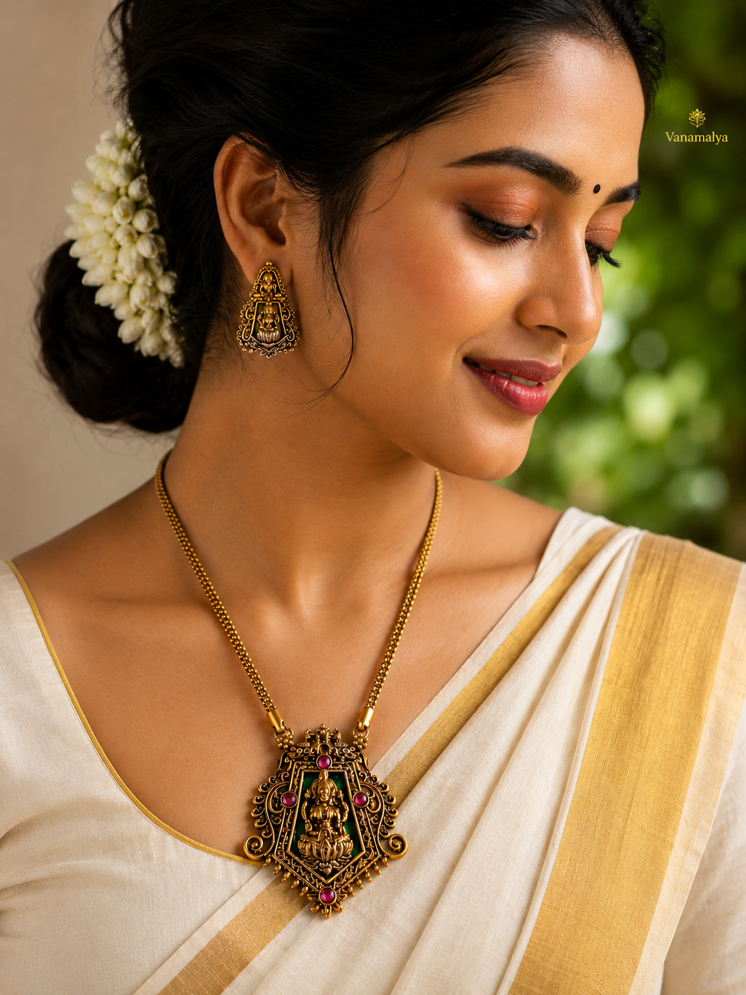 Lakshmi Pendant Chain & Earring Set — view 3