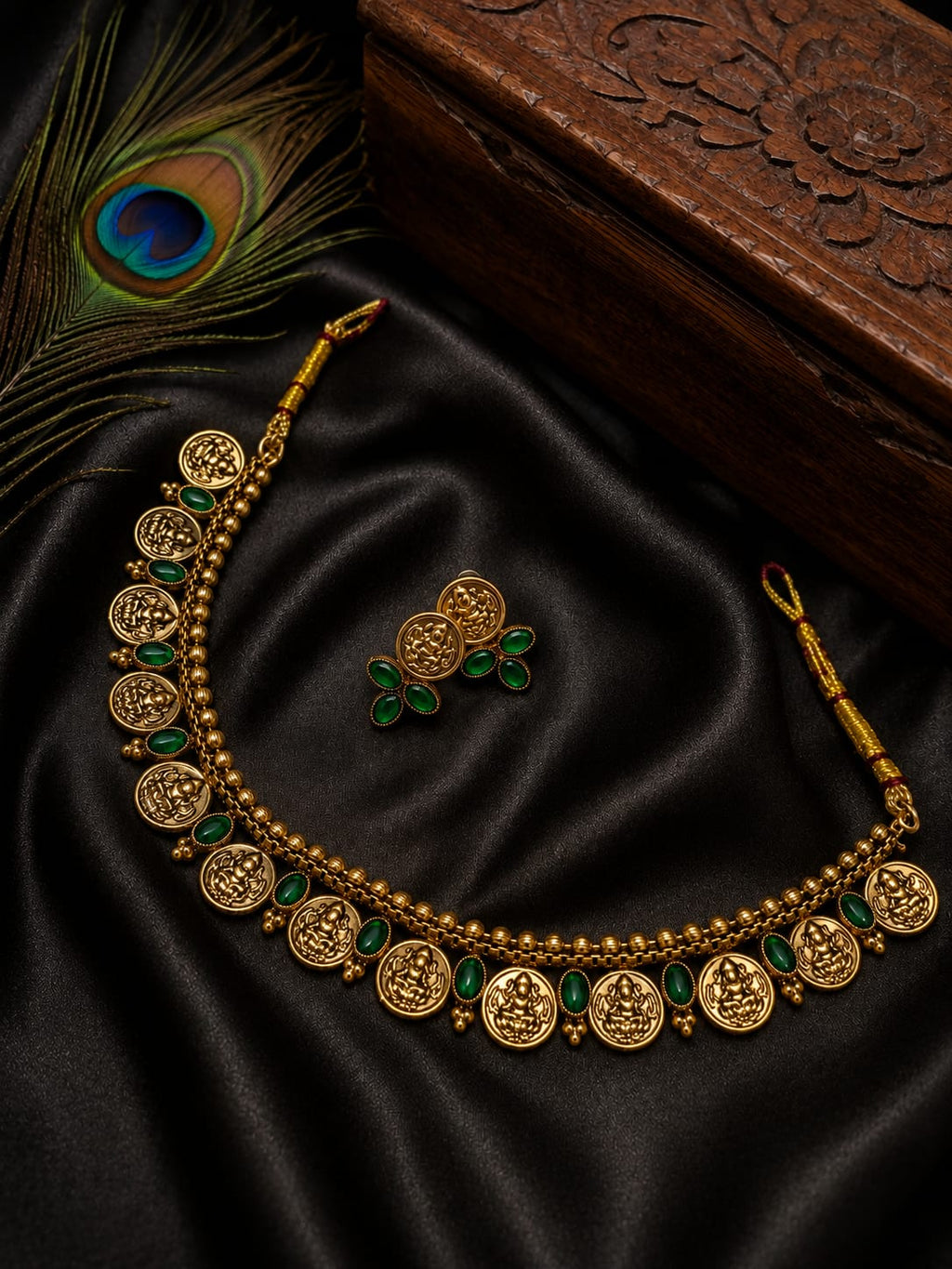 Lakshmi Medallion Necklace & Earring Set — view 2