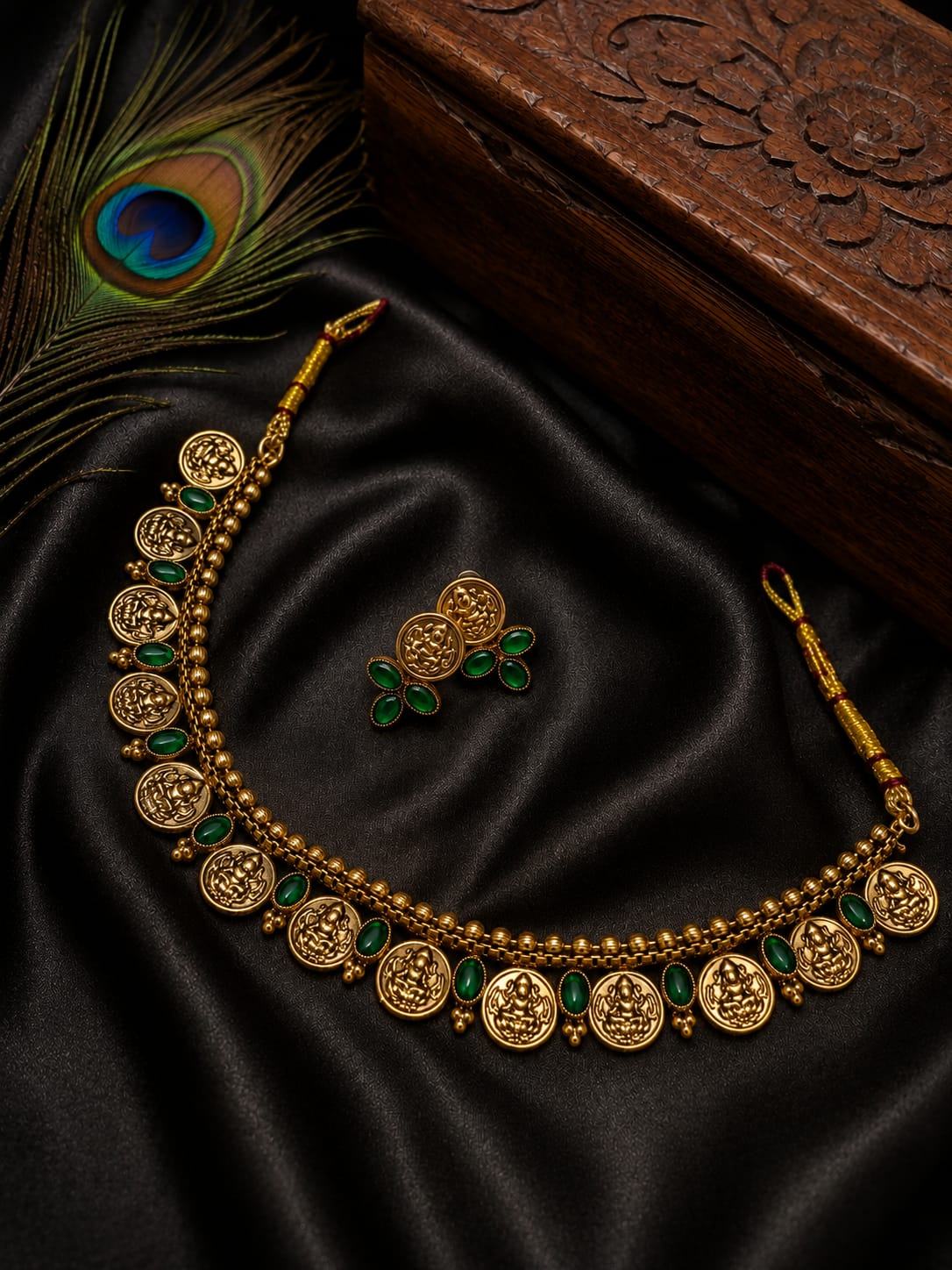 Lakshmi Medallion Necklace & Earring Set — view 2