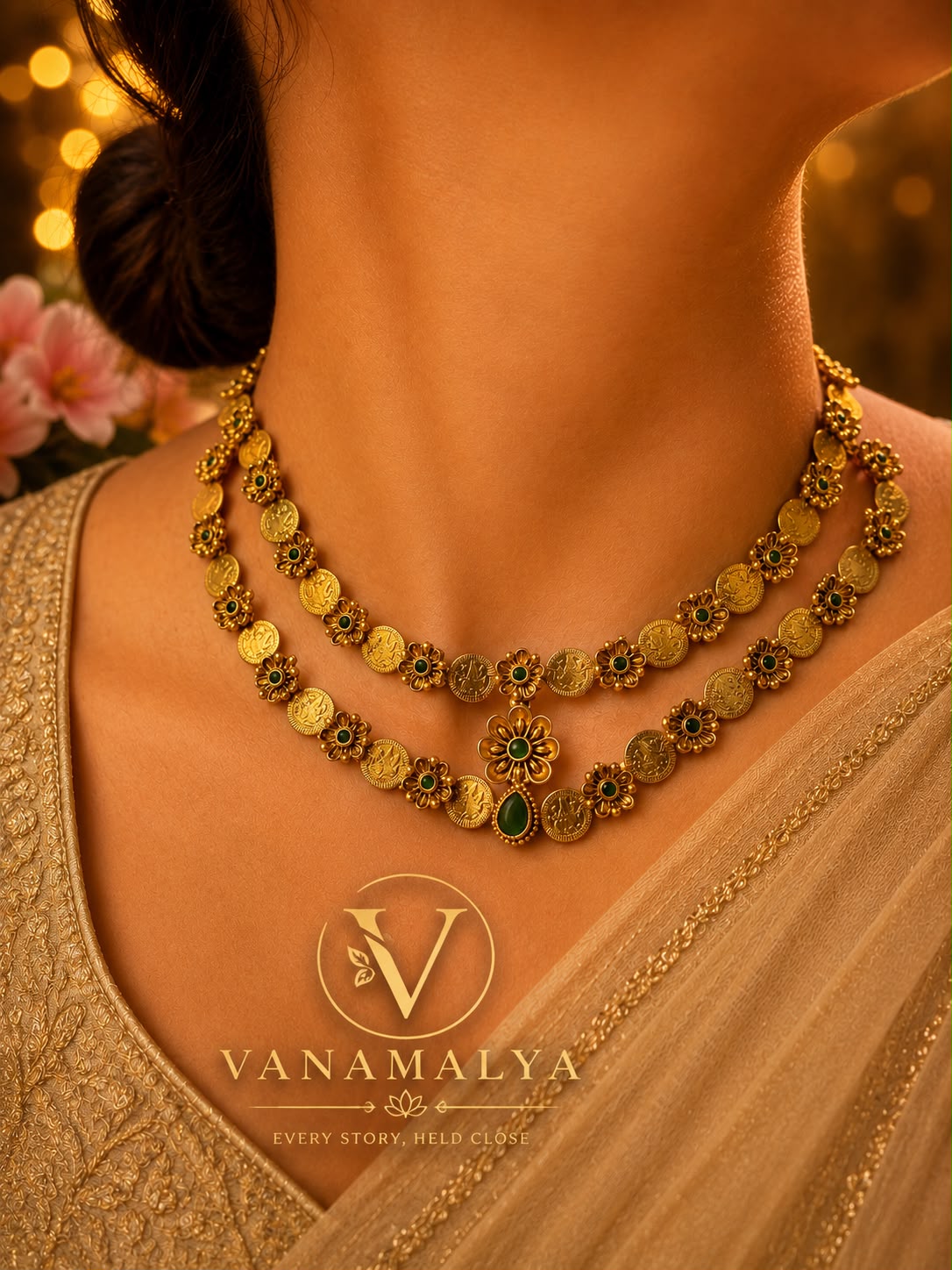 Lakshmi Kasu Necklace — gold-toned imitation jewellery by Vanamalya