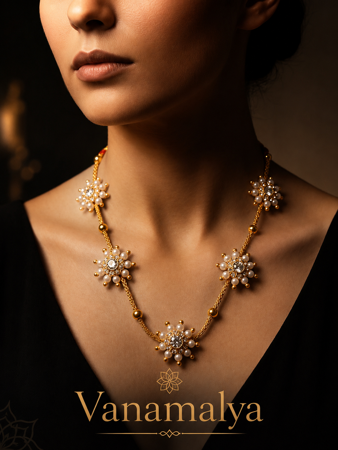 Pearl Blossom Necklace — gold-toned imitation jewellery by Vanamalya