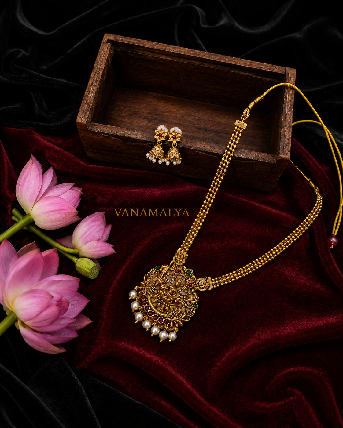 Peacock Medallion Necklace & Jhumka Set — view 3