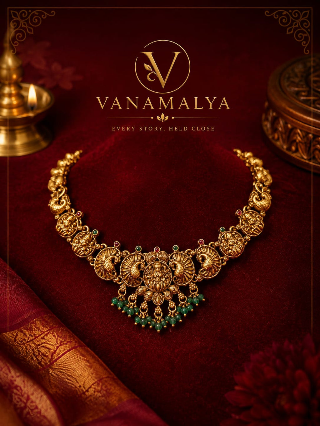 Aishwarya Temple Necklace Set — gold-toned imitation jewellery by Vanamalya