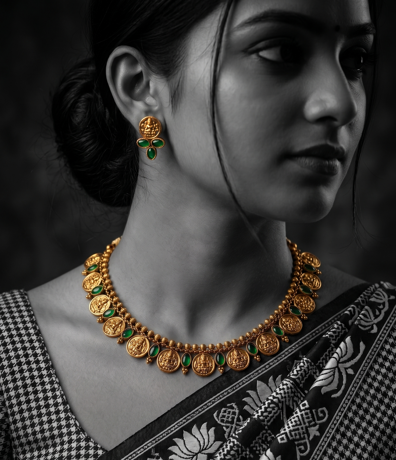 Lakshmi Medallion Necklace & Earring Set — gold-toned imitation jewellery by Vanamalya
