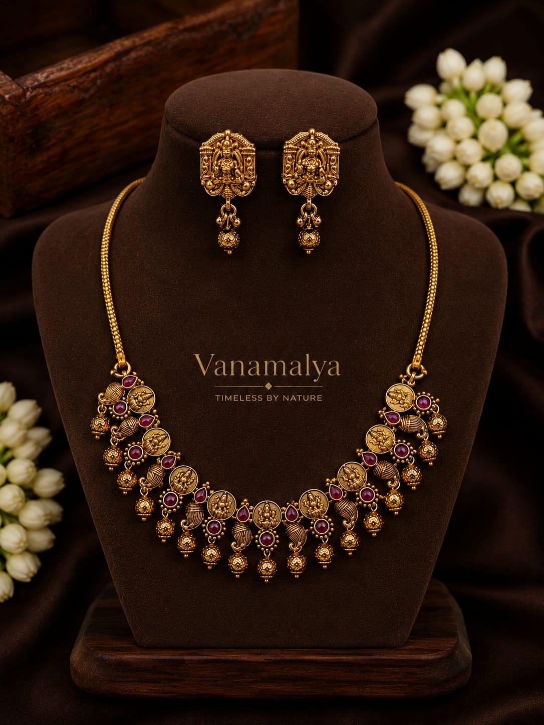 Padmavati Temple Necklace Set — gold-toned imitation jewellery by Vanamalya