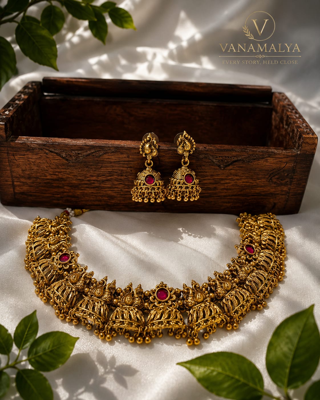 Rajkumari Bridal Necklace Set — gold-toned imitation jewellery by Vanamalya