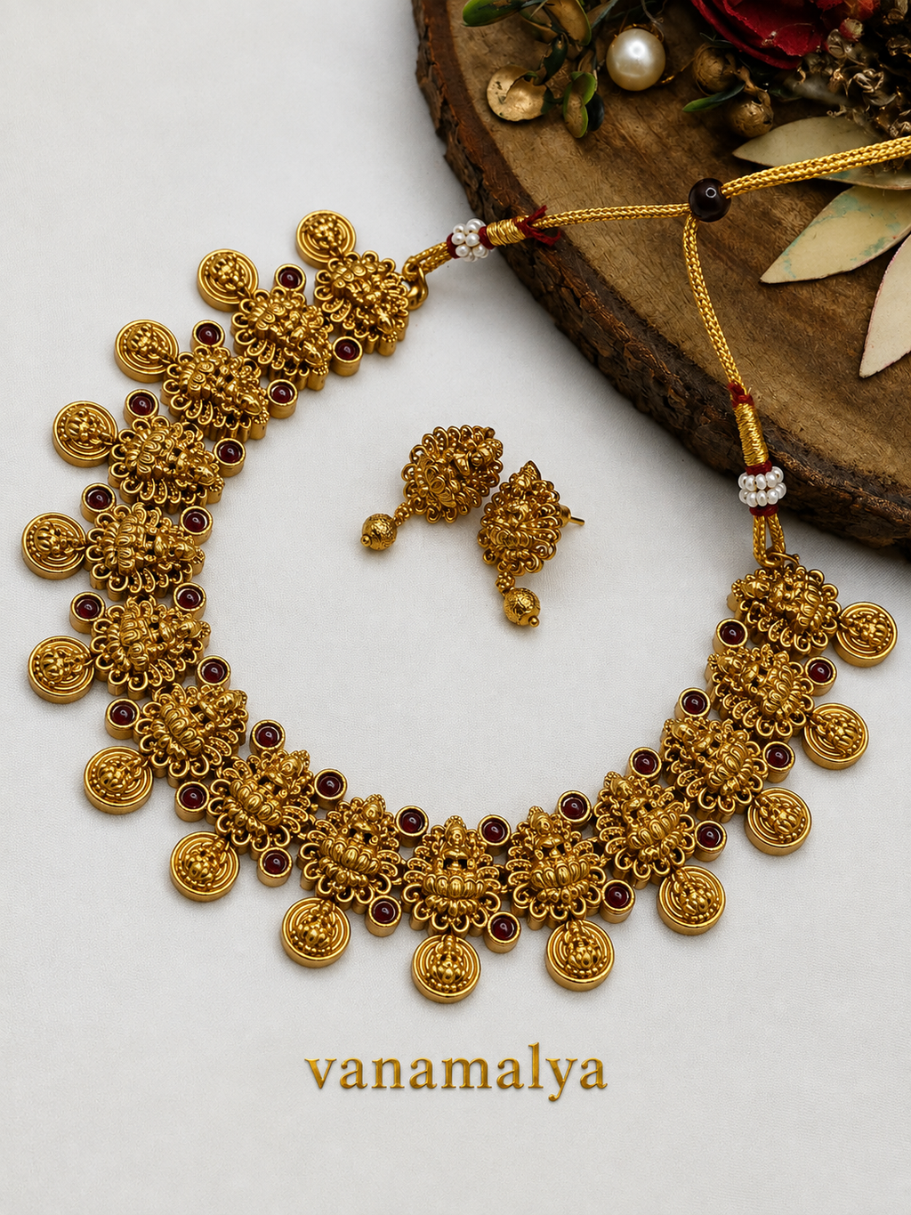 Lakshmi Coin Temple Necklace — gold-toned imitation jewellery by Vanamalya