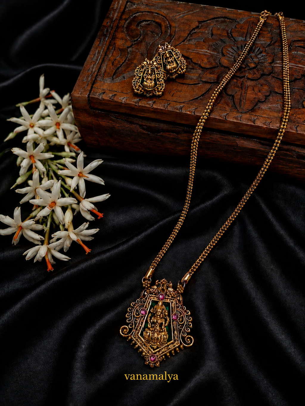 Lakshmi Pendant Chain & Earring Set — gold-toned imitation jewellery by Vanamalya