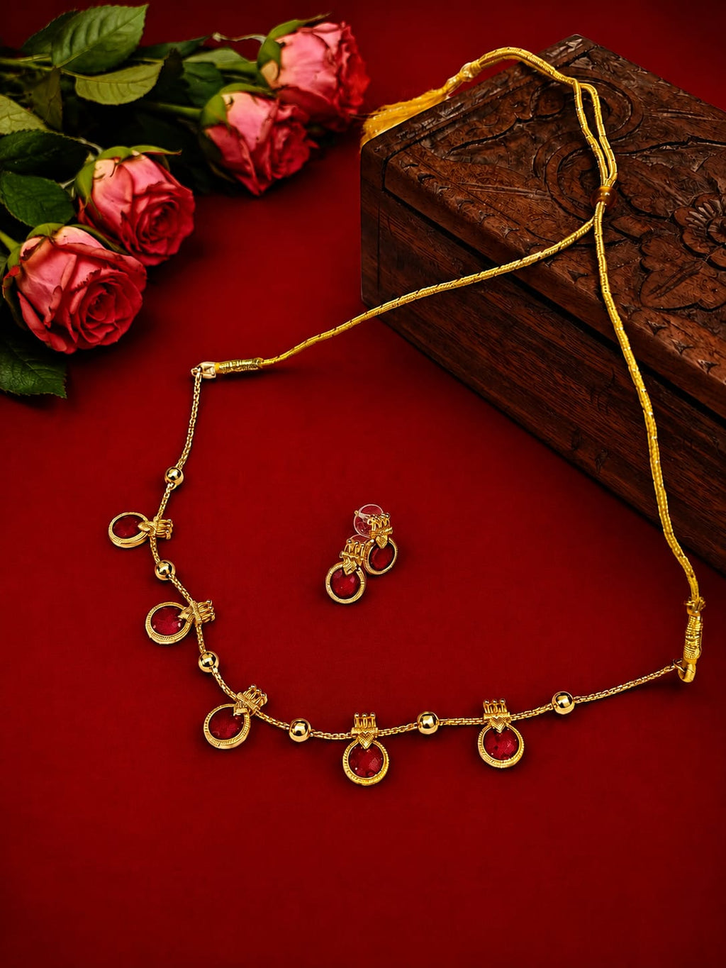 Ruby Drop Necklace — gold-toned imitation jewellery by Vanamalya