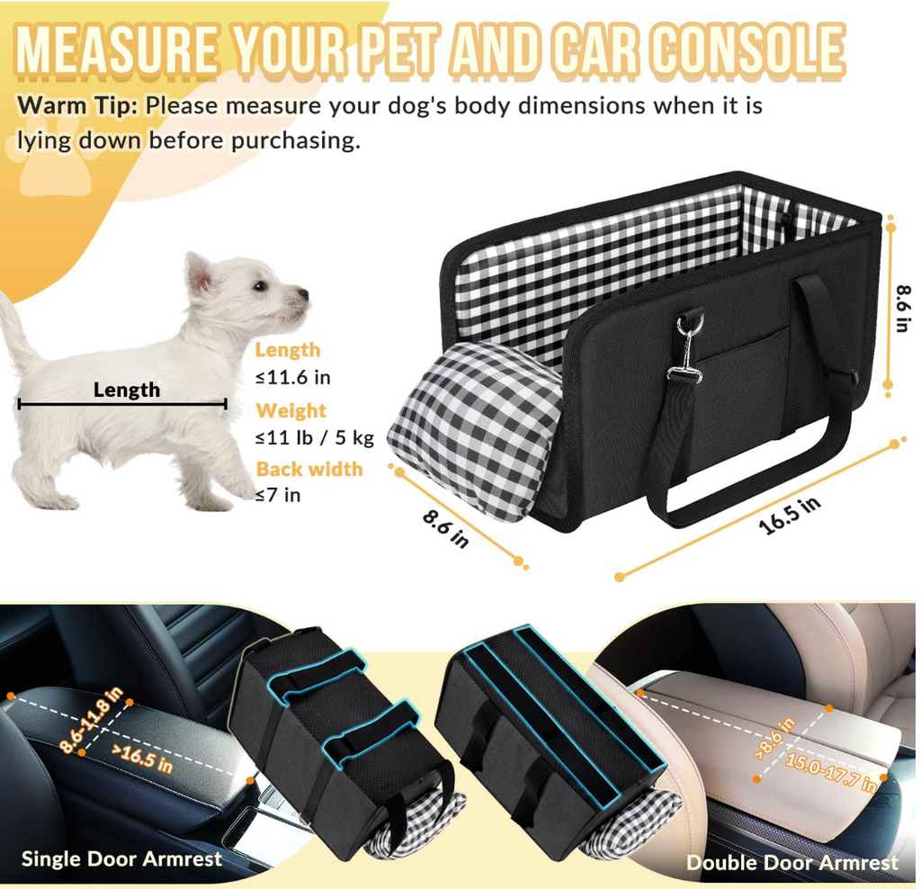 Console Dog Car Seat for Small Pets