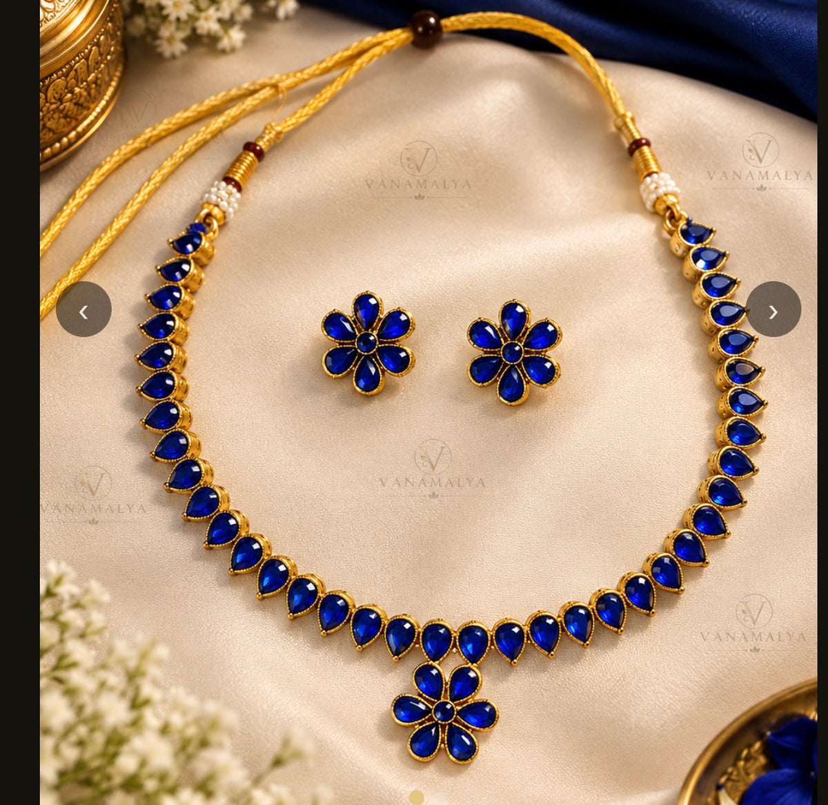 Royal Blue Floral Necklace & Earrings Set for Women | Elegant Ethnic Jewellery