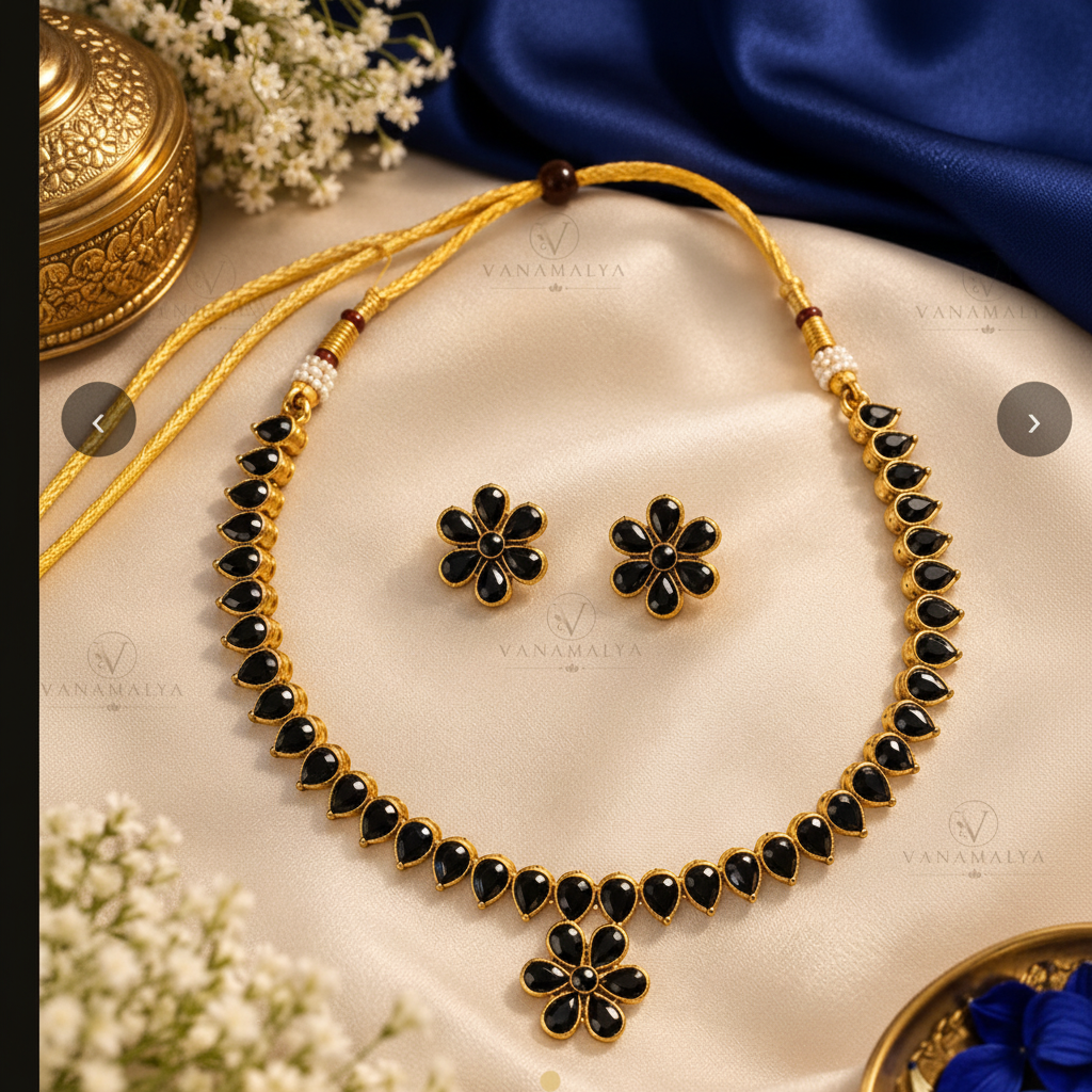 Royal Blue Floral Necklace & Earrings Set for Women | Elegant Ethnic Jewellery