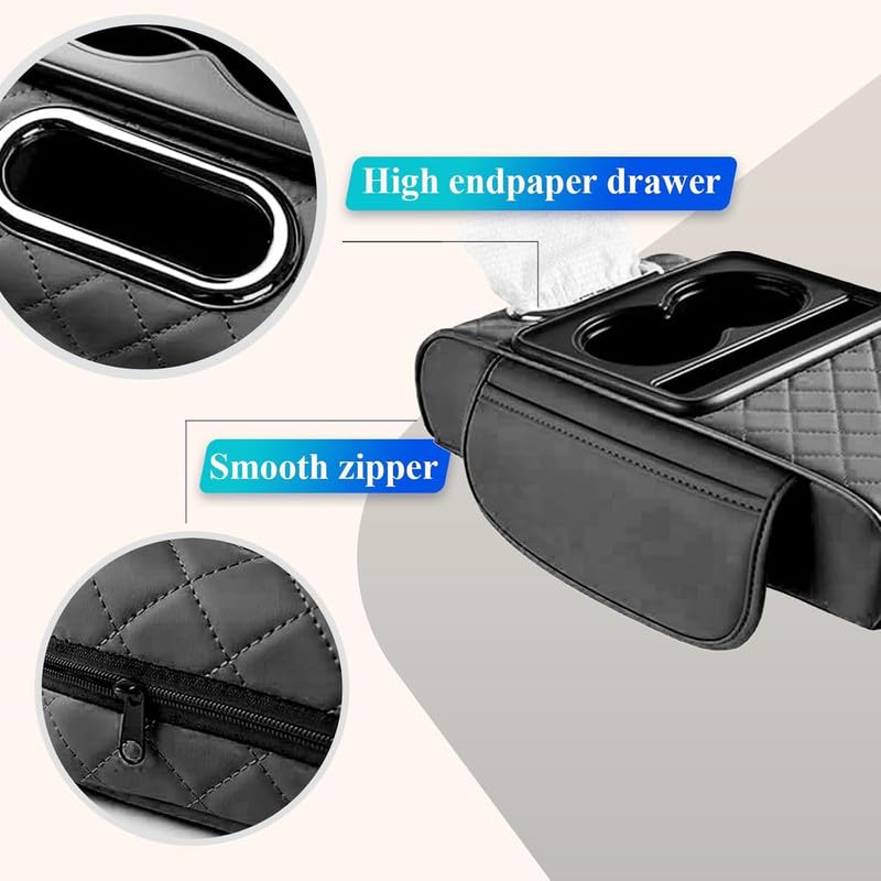 5-in-1 Universal Car Armrest Cushion & Center Console Organizer with Cup Holders**