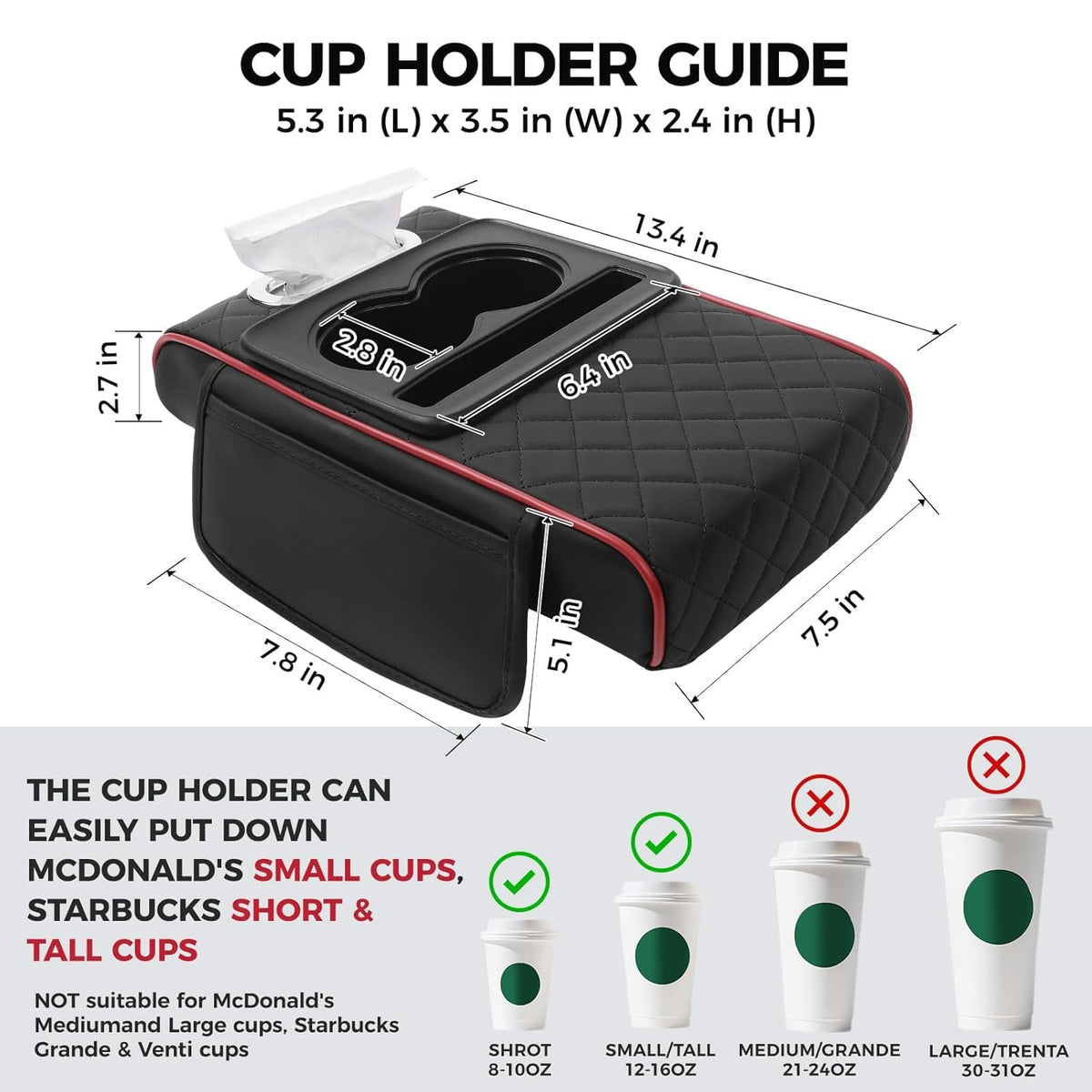 5-in-1 Universal Car Armrest Cushion & Center Console Organizer with Cup Holders**