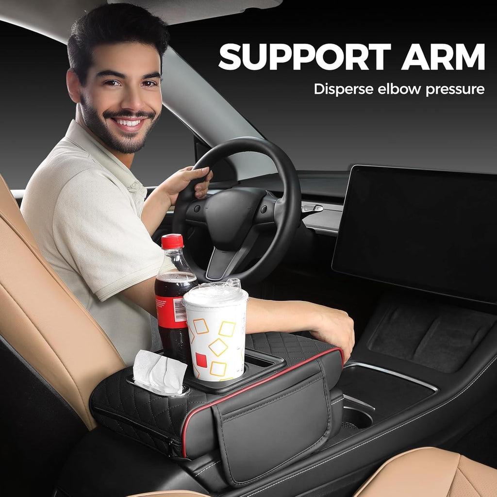 5-in-1 Universal Car Armrest Cushion & Center Console Organizer with Cup Holders**