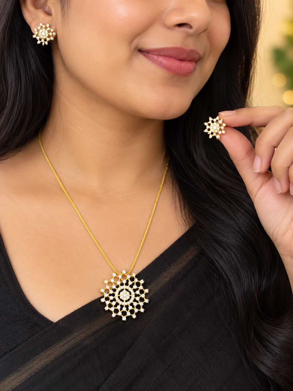 Royal Floral Crystal Necklace & Earring Set