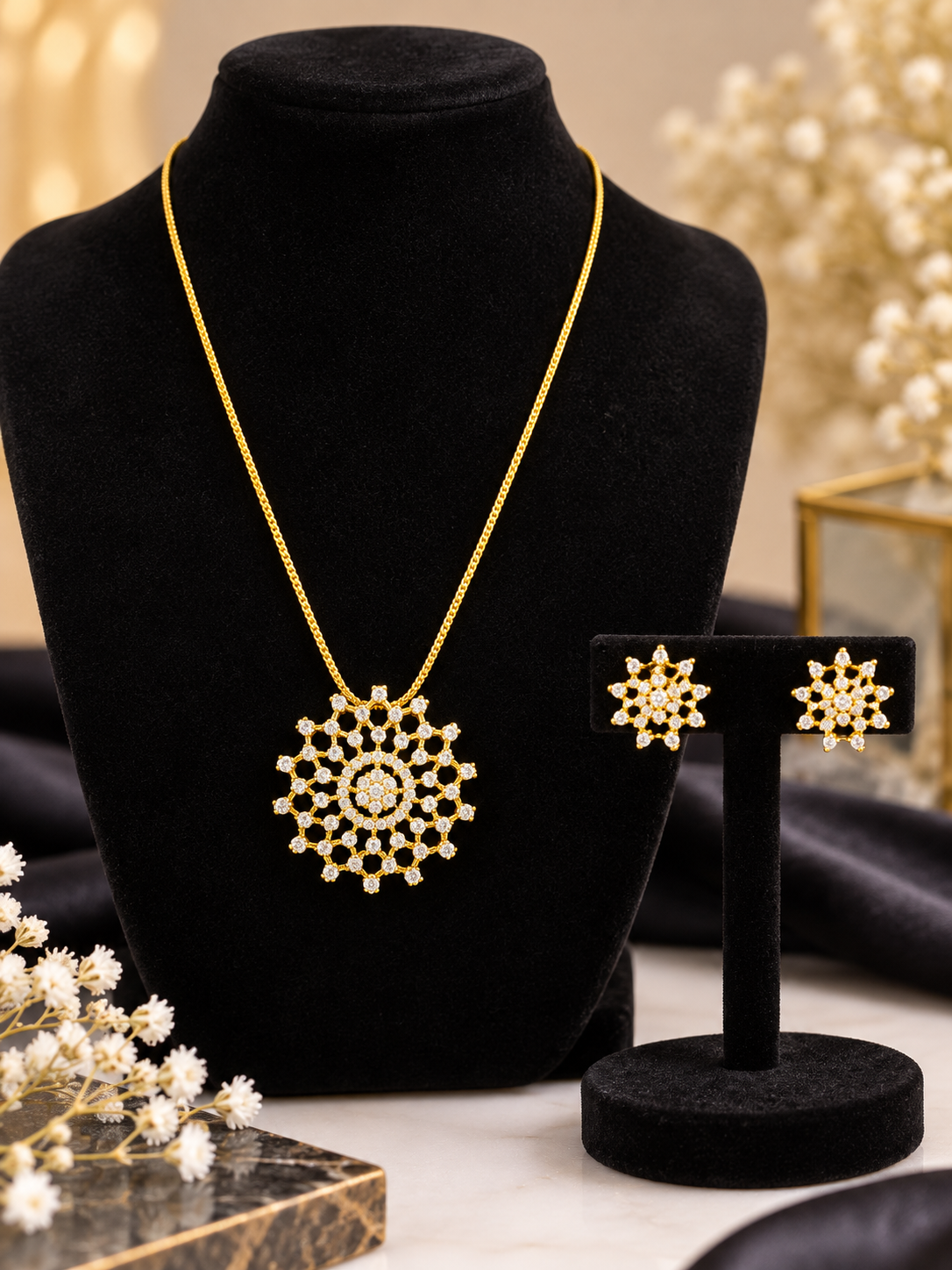 Royal Floral Crystal Necklace & Earring Set