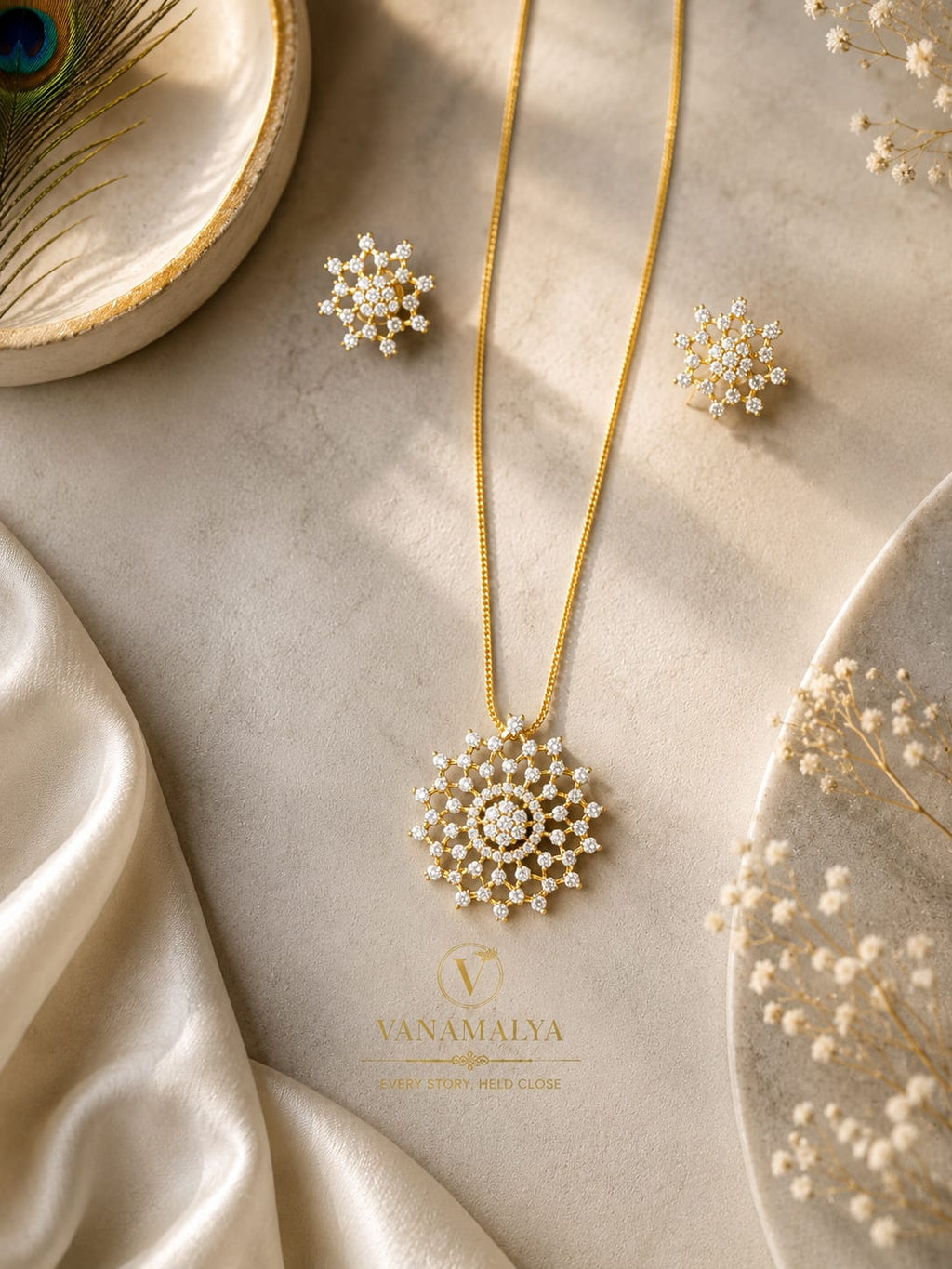 Royal Floral Crystal Necklace & Earring Set